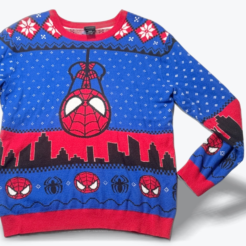 Marvel Our Universe Spider Man Not So‎ Ugly Winter Sweater Nerdcore Large RARE